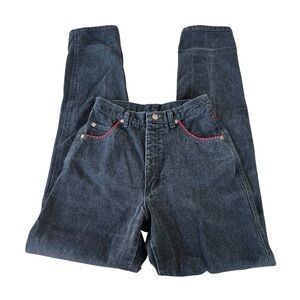 Vintage Wrangler Silver Lake Western Bareback Hi Rise Mom Jean 9/10 Black Red‎